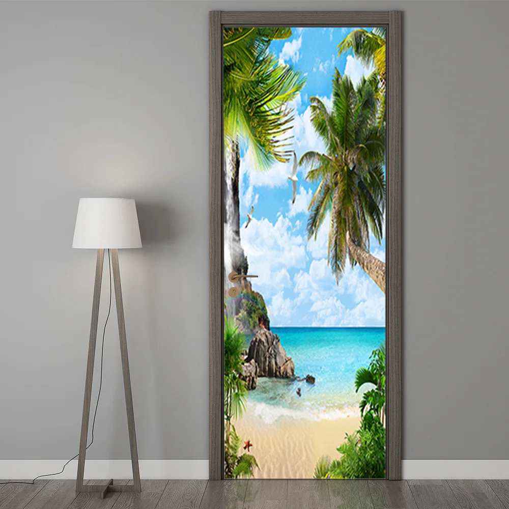 Пвх дверная Наклейка 3D пляж морской пейзаж фотографии обои росписи наклейки