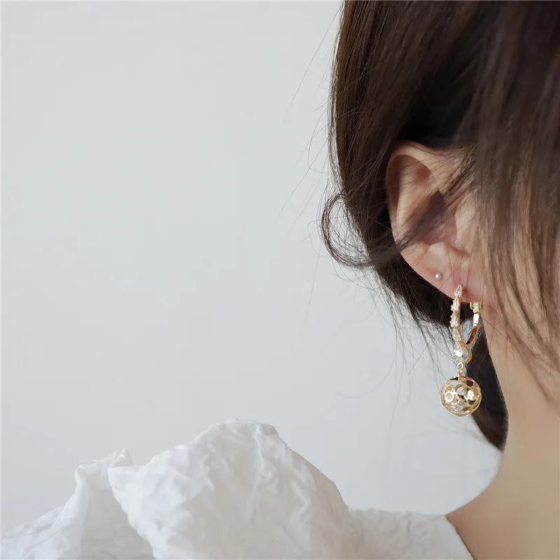 

New Rose Flower Ball Design Bling Zircon Temperament Earrings for Woman 14K Gold Crystal hoop Earrings Luxury Jewelry Pendant