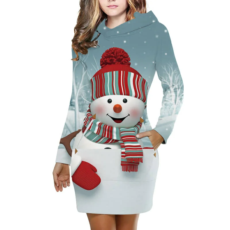 Зимнее женское рождественское платье с принтом снеговика женские толстовки