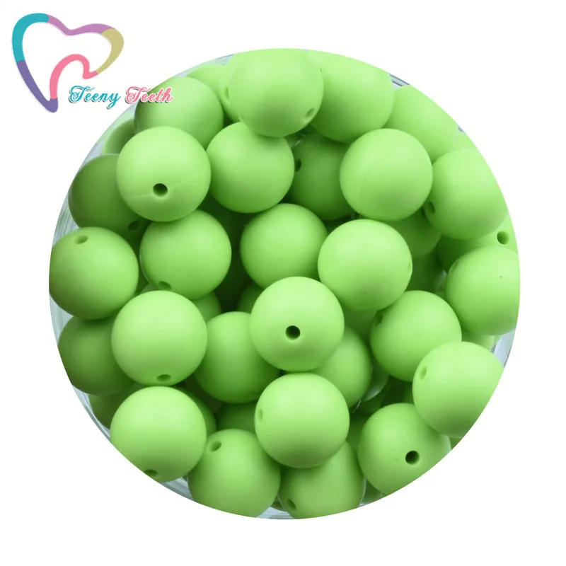 Light Green Подростковые Зубы 100 шт 45 цветов 12-15 мм детский Силиконовый грызунок круглые бусины BPA Жевательная из силикона бусины DIY Прорезыватели для зубов игрушки - Цвет: Light Green