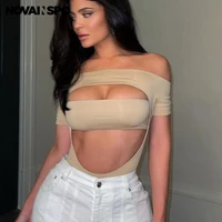 novainspo cut out strapless baddie girl style short sleeve bodysuit for women sexy casual solid outfits one piece 2021 hot