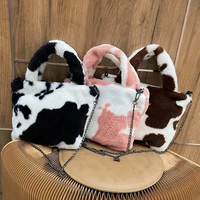 casual crossbody bags for women plush cow pattern handbag purse designer chain shoulder bag female hand tote travel phone pouch