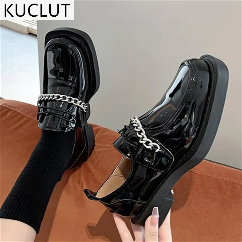 

2021 Autumn Women's Flats Outdoor Comfortable Light Mid Heel Casual Women Shoes Fashion British Style Lace-up Square Head Flats