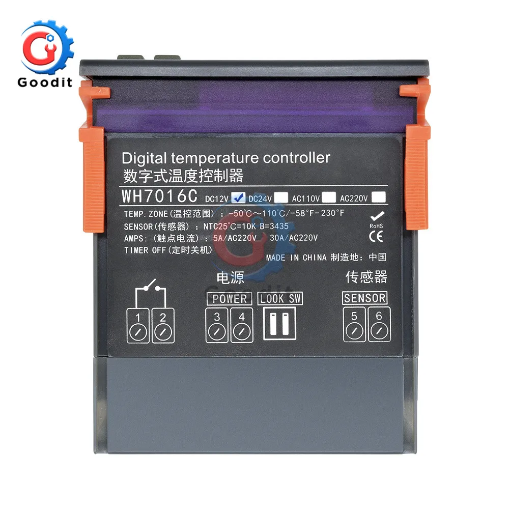 WH7016C DC 12V 24V AC 220V 10A lcd цифровой регулятор температуры, стабилизатор электронный термостат, термометр, управление+ зонд