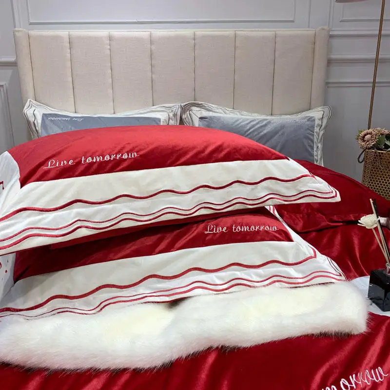 Lisi тканевый Комплект постельного белья с вышивкой набор красный комплект