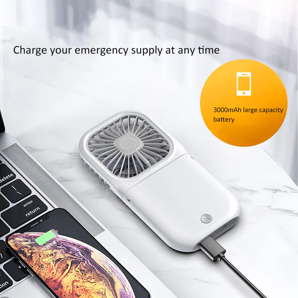 

Portable Mini Fan 3 Speeds USB Rechargeable Handheld Fan 3000mAh Battery for Mobile Phone Charge for Home Office Travel Camping
