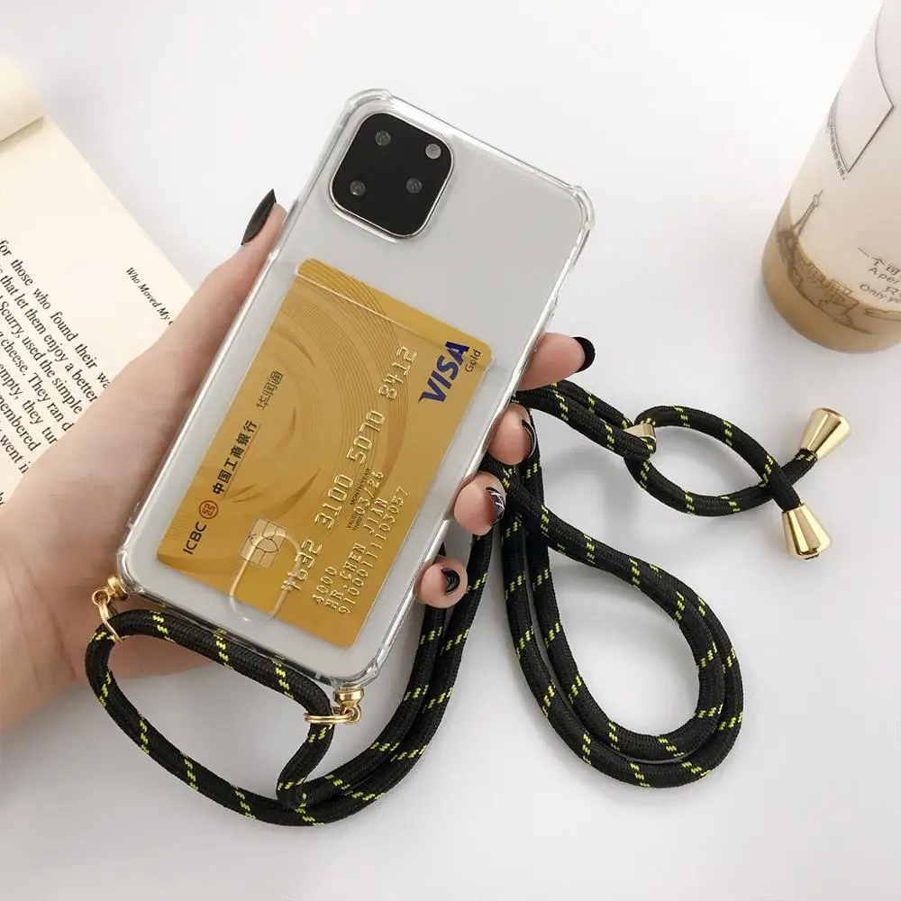 Прозрачный чехол для телефона с держателем карт iPhone 11 Pro XS Max 5 5s SE2020 6 6S 7 8 Plus X XR