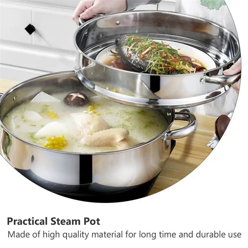 

1pc Stainless Steel Stockpot Multifunction Pot Practical Steam Home Steamer Kitchen Accessories(Four-Layer, Super Thick-28cm)
