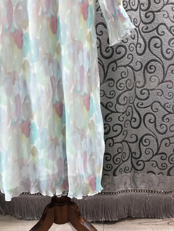 

Party 2021 Novia Spring Summer High Quality Clothing Women Drawstring Deco Abstract Print Long Sleeve Pleated Dress Robe Mujer