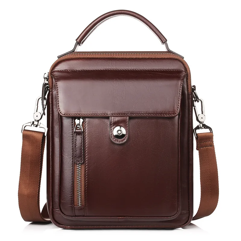 Новая мужская кожаная сумка на молнии плечо модная деловая коричневая| |