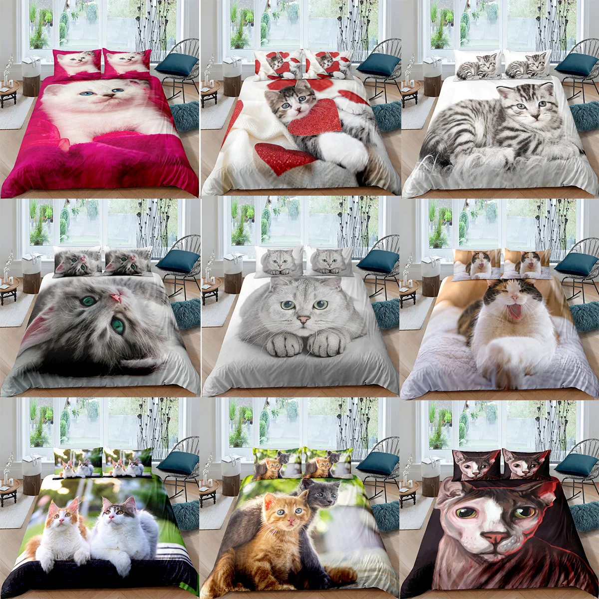 

Bedding set 3D digital printing modern minimalist style cute cat series comfortable bedding quilt cover