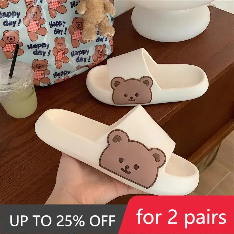 

Cute Bear Slippers Summer Cute Cartoon Casual Indoor Outdoor Unisex Slippers Non-slip Fashion Thick-soled Bathroom Slippers