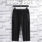 Мужские летние дышащие брюки с высокой талией, свободные сетчатые повседневные тонкие 7-точечные спортивные брюки, мужские брюки из вискозы, лето 2021