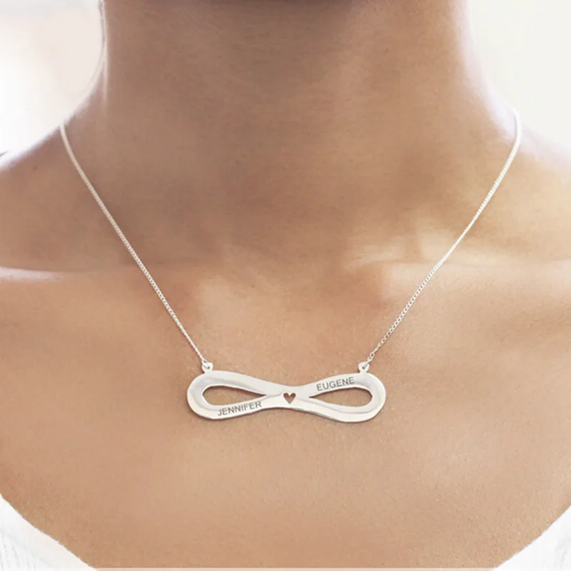 

Wholesale Sterling Silver Infinity Necklace Personalized Engraved Name Hollow Heart Hand Stamp Jewelry Couple Lover Pendent