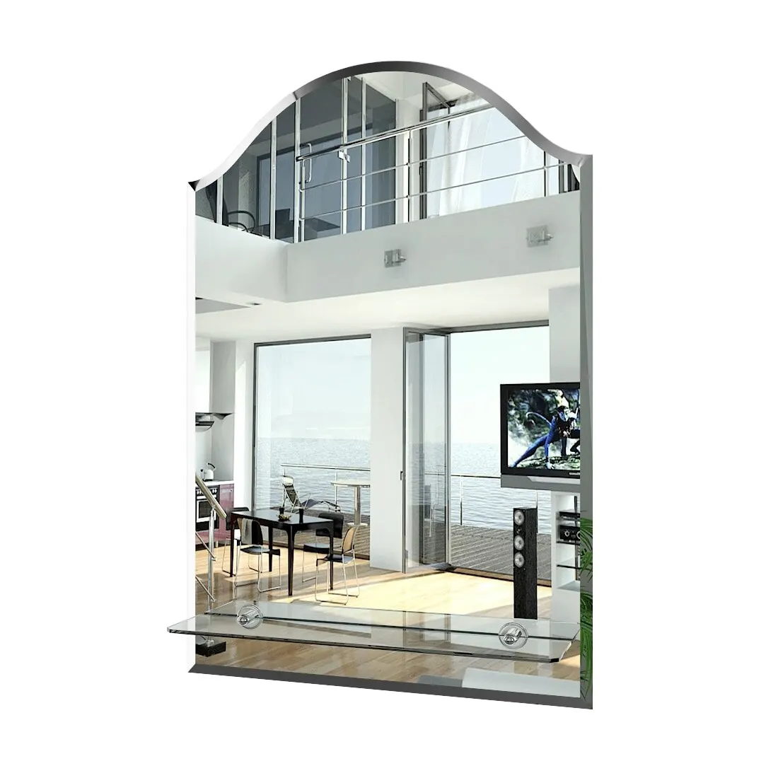 Зеркало Мебель 24 031Ф с полкой 57х84 см полным фацетом | Красота и здоровье