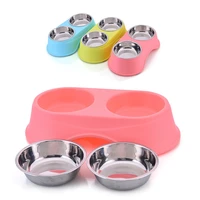 dog feeder with raised stand pet double bowls stainless steel cat food and water storage bowls puppy supplies dishes pets