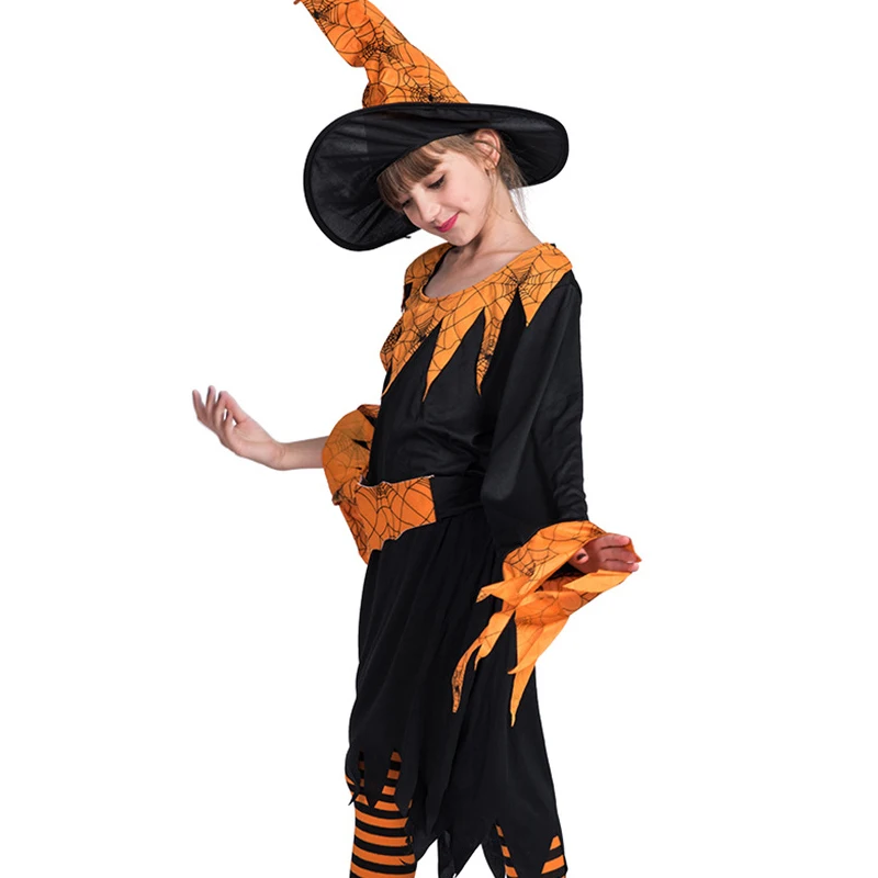 Детское платье на Хэллоуин тыква паук ведьма детская одежда желтое принцессы 4-12