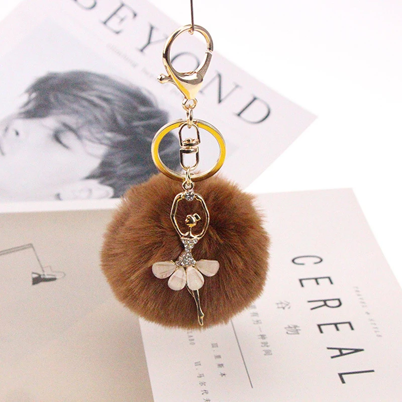 

Simple Design Keychain Fake Rabbit Fur Ball Key Chain Ballet Angel Girl Fourrure Pompon Women Bag Jewelry