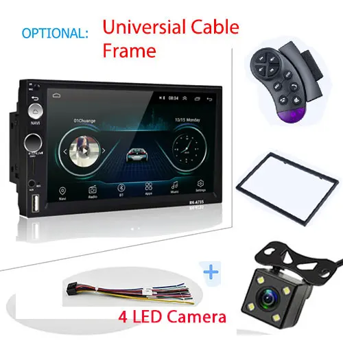 with 4 led camera Автомобильный мультимедийный плеер Camecho Andriod 8,1 с gps-навигацией, автомобильное радио 2 Din, Wifi, USB, FM, MirrorLink, 7 дюймов, HD, автомобильное аудио, стерео радио - Цвет: with 4 led camera