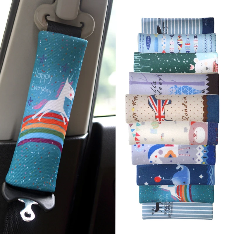 

2 Pcs Fashion Cartoon Pattern Car Seat Belt Cover Breathable Sweat-absorbent Cotton Protective Cover Car Accessories for Girls