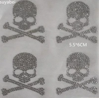 4pclot little skull hot fix rhinestones motif crystal rhinestone strass iron on transfer applique patch for dress scarf trouser