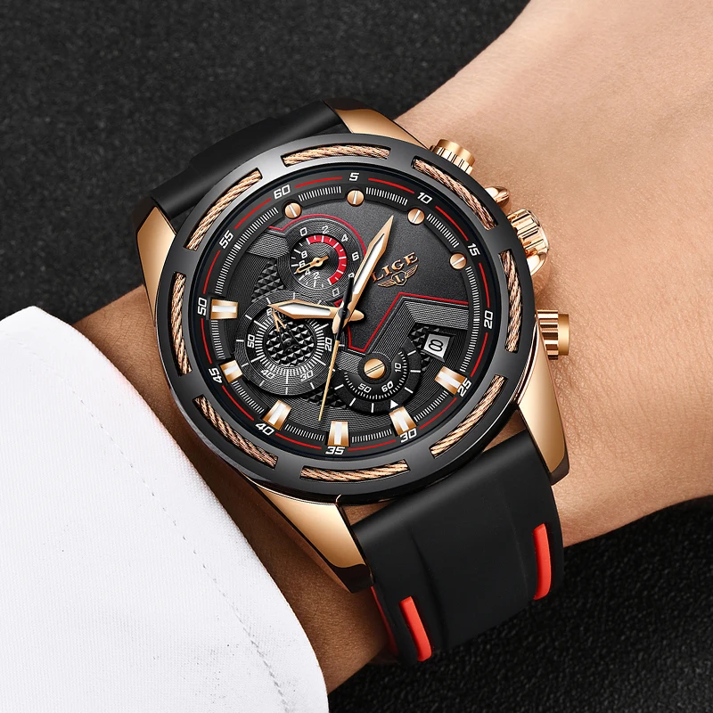 Мужские Аналоговые кварцевые часы-хронограф LIGE с датой светящиеся стрелки