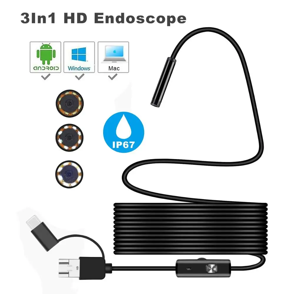 

Mini Camera Endoscope IP68 Hard Flexible Tube Mirco USB Type-C Borescope Video Inspection for Android Car Endoscope