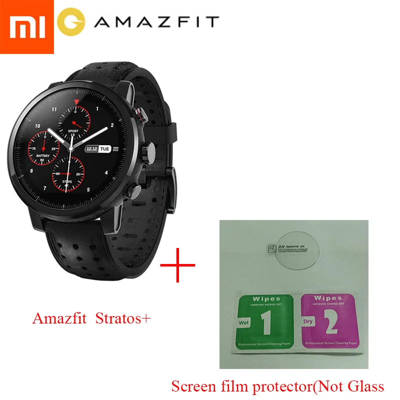 Black Глобальная версия Xiaomi Huami Amazfit 2 Stratos 2+ умные часы для мужчин с gps Xiaomi часы PPG монитор сердечного ритма 5ATM водонепроницаемый - Цвет: Black