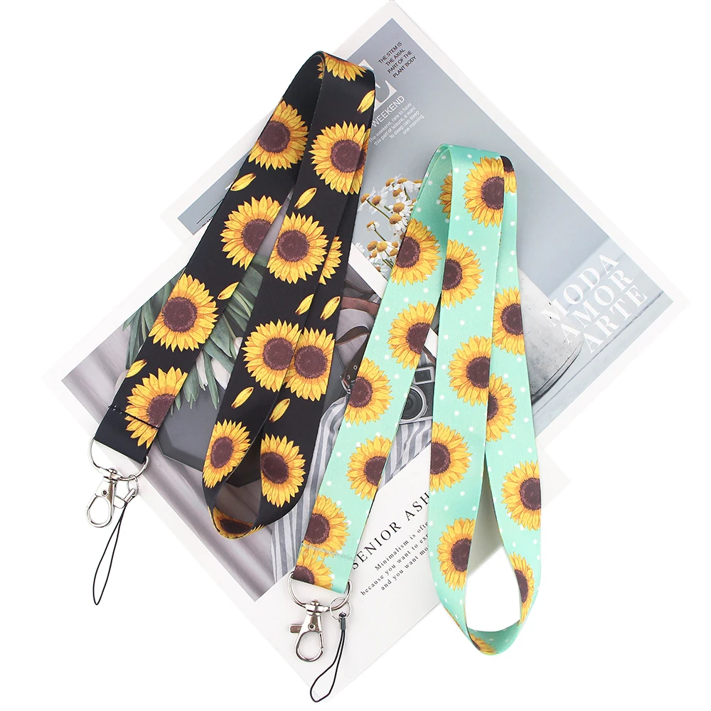 

LX166 Sunflower Keychains Accessory Mobile Phone USB ID Badge Holder Keys Strap Tag Neck Lanyard For Girls