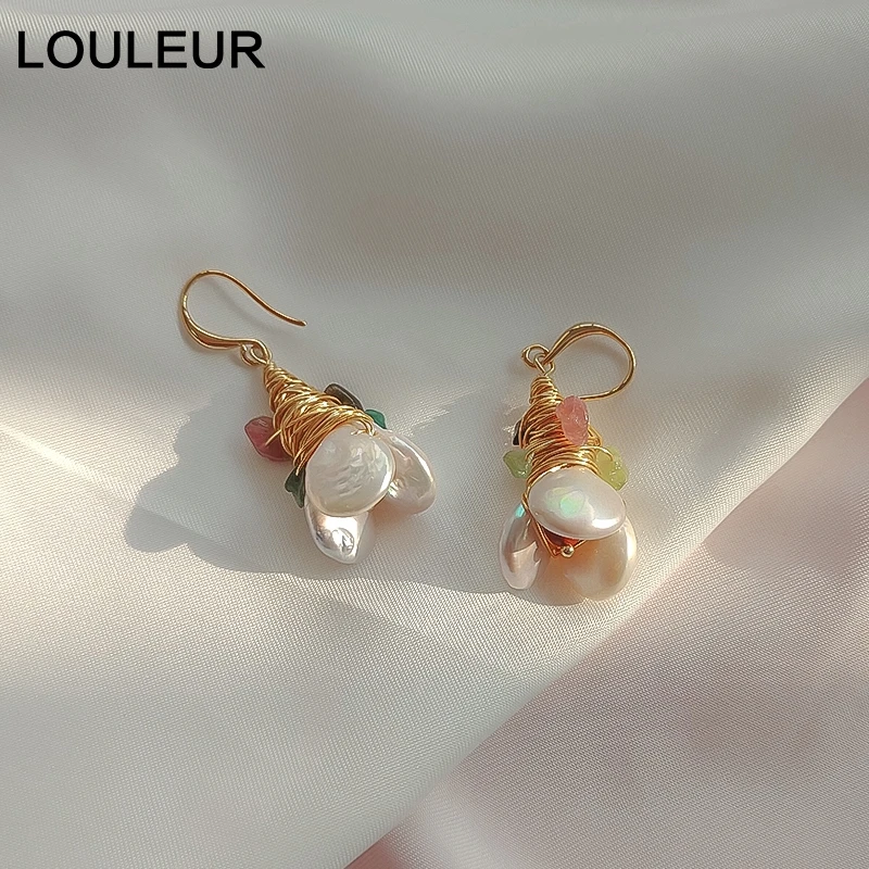 Серьги подвески женские из натурального жемчуга с цветком|Серьги-подвески| |