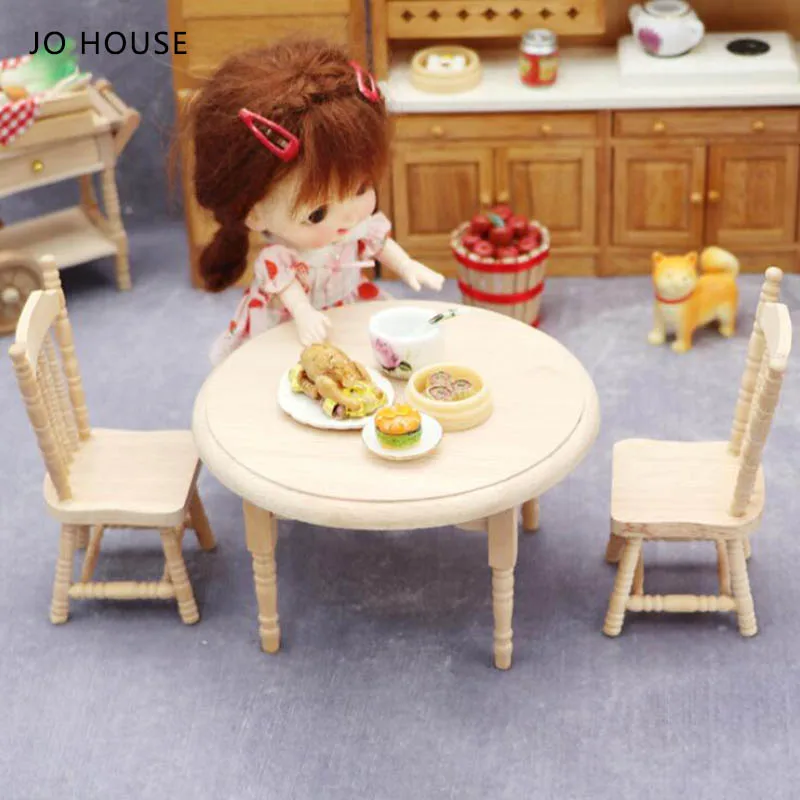 

Стол JO HOUSE из простого массива дерева, стулья 1:12 1:6, модель для кукольного домика, Миниатюрные аксессуары для кукольного домика