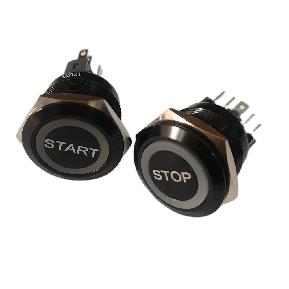 

19mm 22mm 25mm Black Aluminum Laser "START" "STOP" "SPORT" Light Momentary Push Button Switch