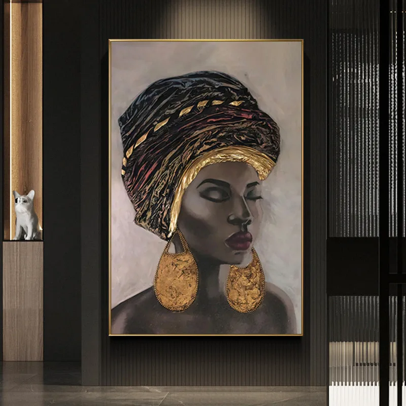 

Ethnic Sexy Nude Black Woman Oil Painting Brown Gold African Girl Wall Art Poster Canvas Picture Print Living Room Bedroom Decor