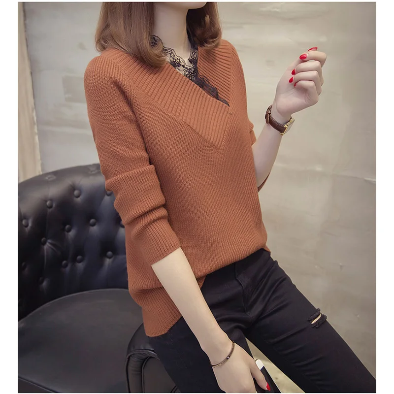 Женский трикотажный свитер с V-образным вырезом | Женская одежда