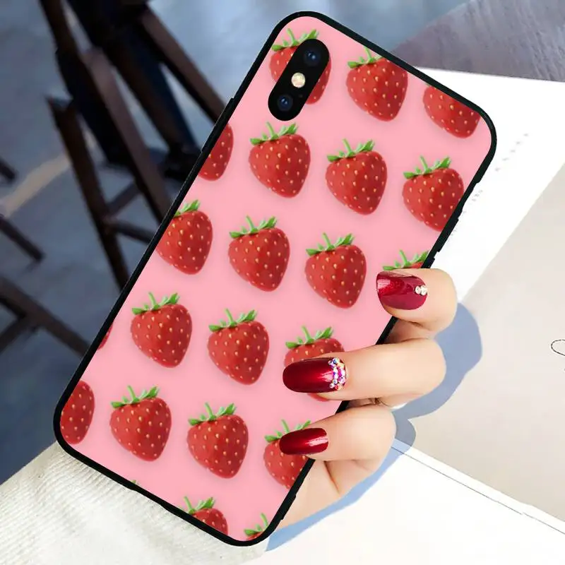 

Pink Strawberry Pattern Phone Case For Black-Iphone 5 5s se 6 6s 7 8 11 12 X Xs Xr Pro Plus Max Mini Cover