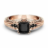 fashion black zircon ring vintage geometric rings women jewelry accessories anniversary engagement party rose gold