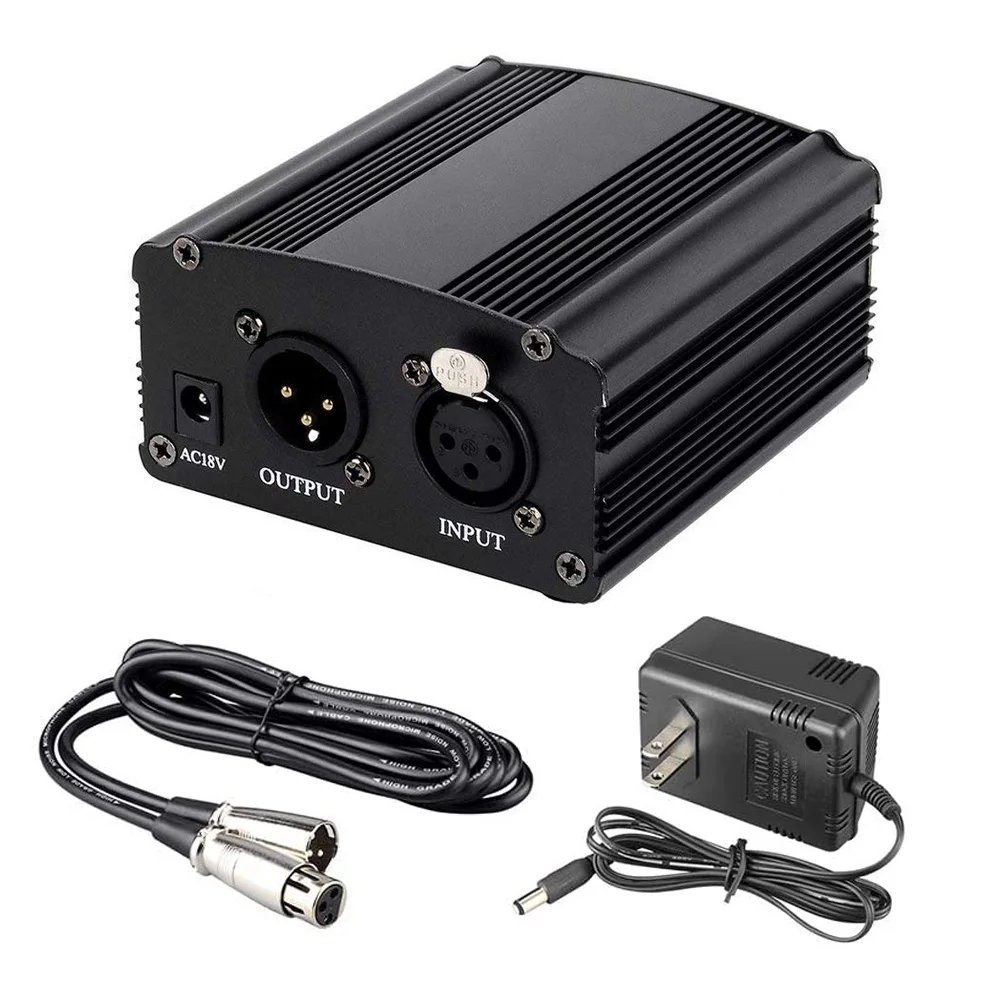 

48V Phantom Power Supply With EU/US Adapter XLR 3 Pin Microphone Cable For Any Condenser Microphone Music Recording Equipment