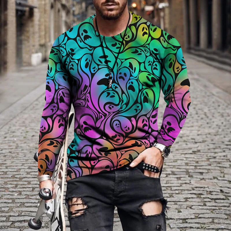 

2021 Summer Autumn Skull Pattern 3d Printed T Shirt Men Joker Casual Male Tshirt Long Sleeve Funny T Shirts Tops XXS-4XL