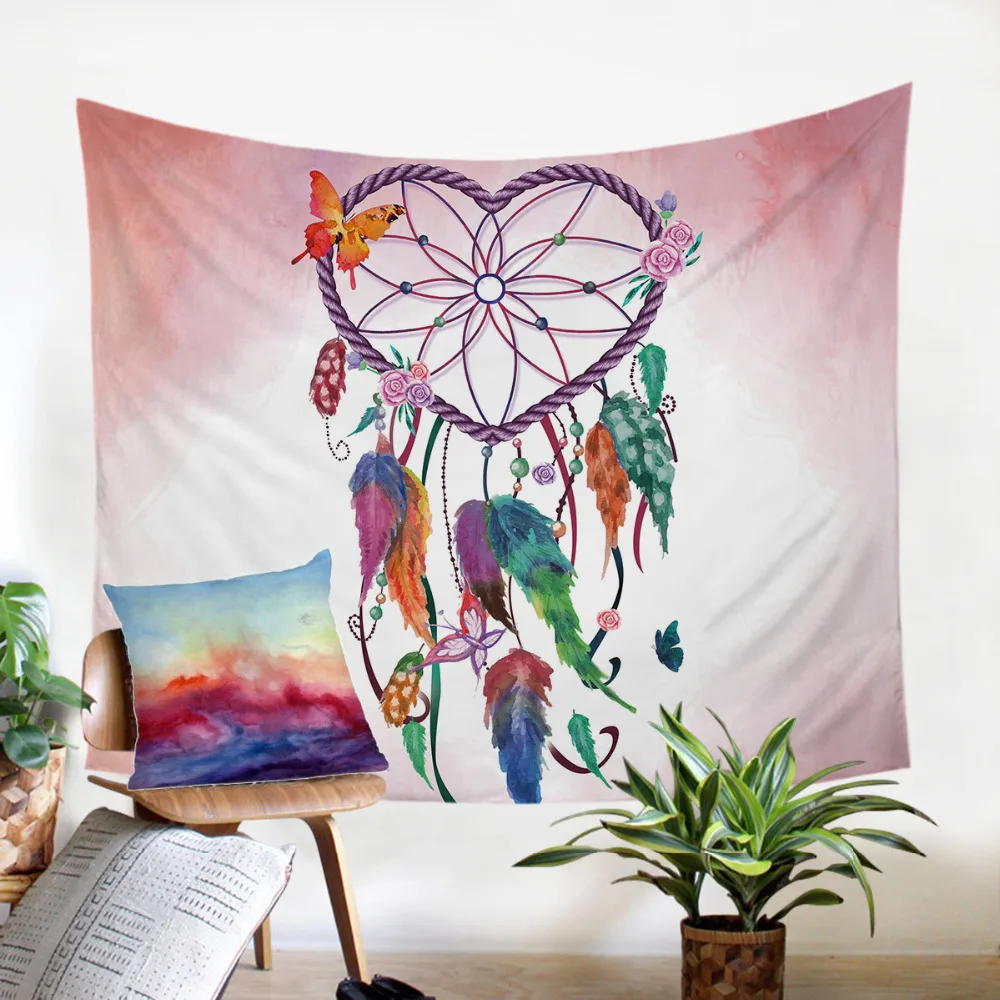 BeddingOutlet Hipster Watercolor Tapestry Dreamcatcher Feathers Wall Hanging Bohemian Art Carpet Decorative Tapestry 2 Sizes - Цвет: 10