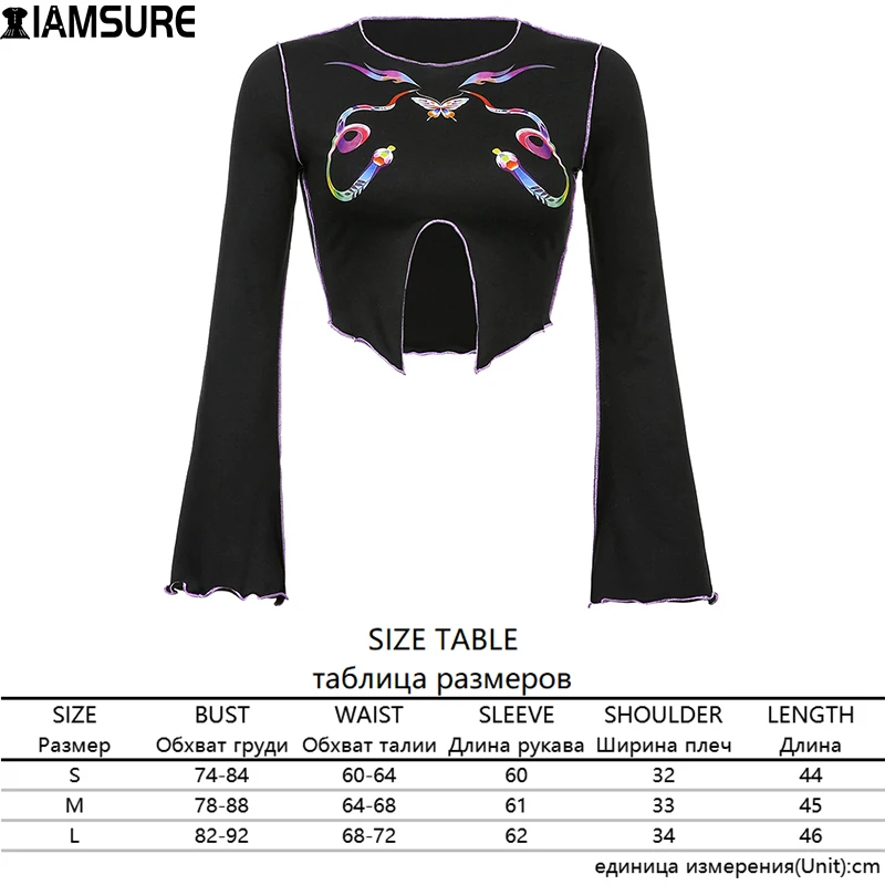 

IAMSURE Butterfly Print T-Shirt Femme Vintage Prairie Chic Split Long Flare Sleeve Crop Top Cute Loose Tees Casual Streetweat