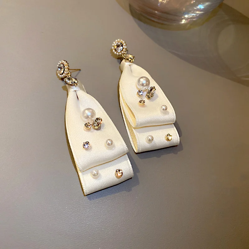 

925 silver needle zircon pearl cloth earrings, exaggerated and super immortal temperament earrings, Mori series fresh and