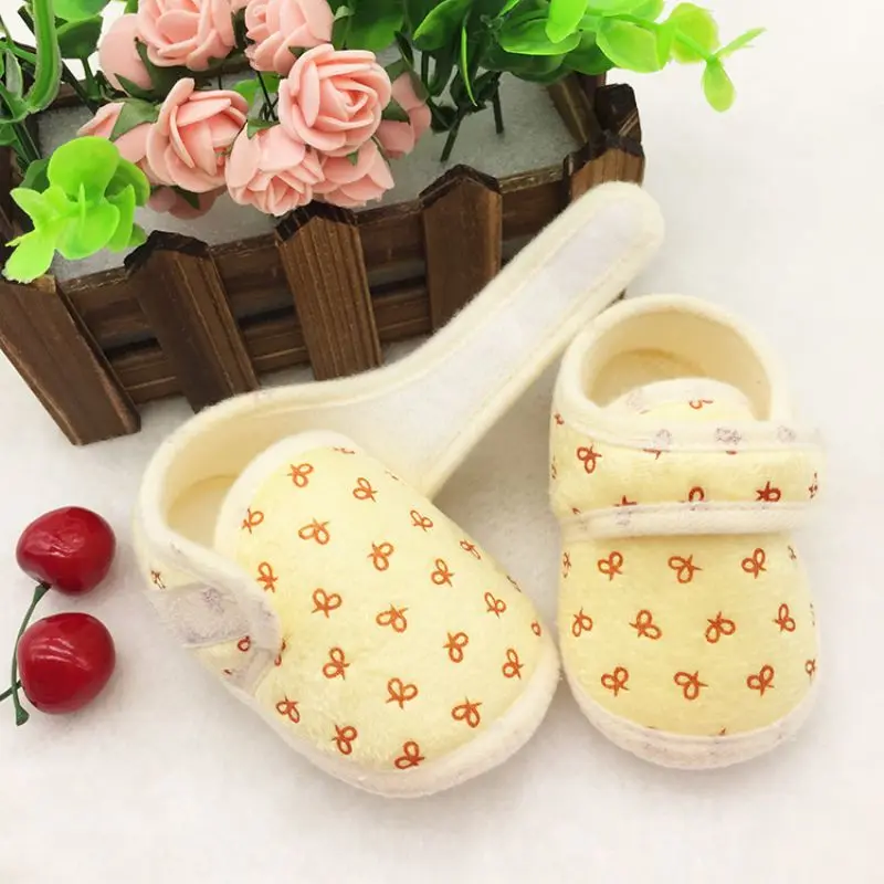 

Baby Girls Casual Comforty Crib Bowknot Hook Loop Cotton Shoes First Walkers 1