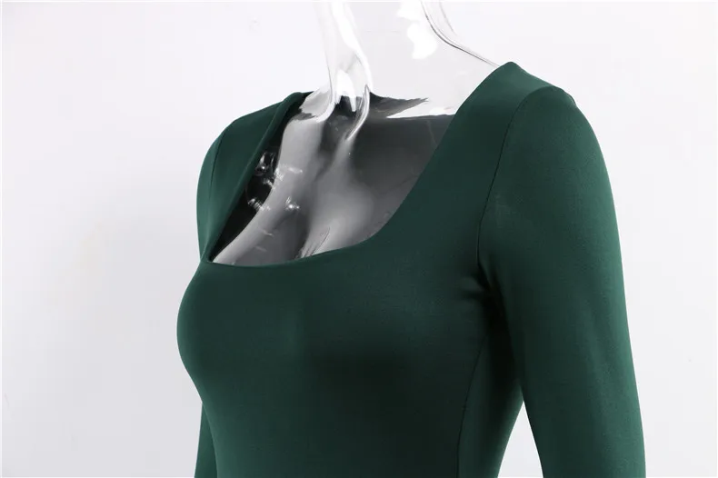 Forefair Long Sleeve Sexy Bodycon Dress Women Club Autumn Basic Solid Square Neck White Red Black Woman Mini Dress Winter