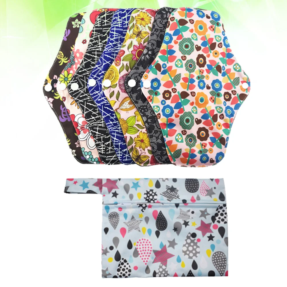 

8Pcs Washable Sanitary Pads Reusable Menstrual Pads Bamboo Charcoal Fiber Nursing Mat Sanitary Towels Napkins (7Pcs Sanitary Pad