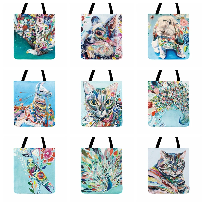 

Classical Oil Painting Animals Printed Tote Bag Women Casual Totes Fashion Shopping Bag Ladies Shoulder Bags Outdoor Beach Bags