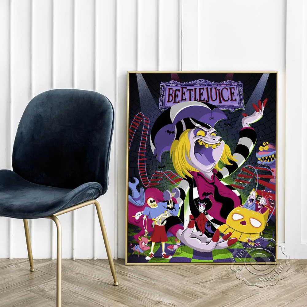 

Horror Comedy Fantasy Film Beetlejuice Retro Poster, Vintage Cartoon Portrait Art Prints, Halloween Wall Picture Gift Home Decor