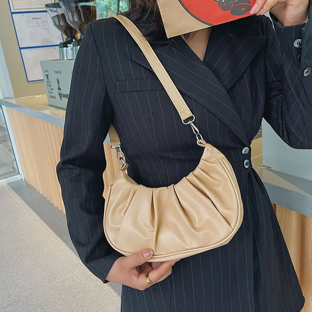 

Fashion Women Pleated Shoulder Underarm Bag Elegant temperament Casual Ladies Solid Color Small Hobos Purse Handbags 2021