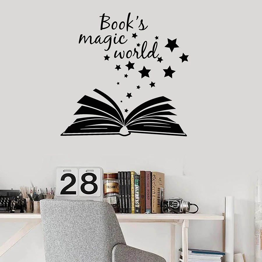 

Quote Wall Decal Open Magical Book Reading Room Library Bookstore Classroom Study Vinyl Window Stickers Stars Art Mural M151