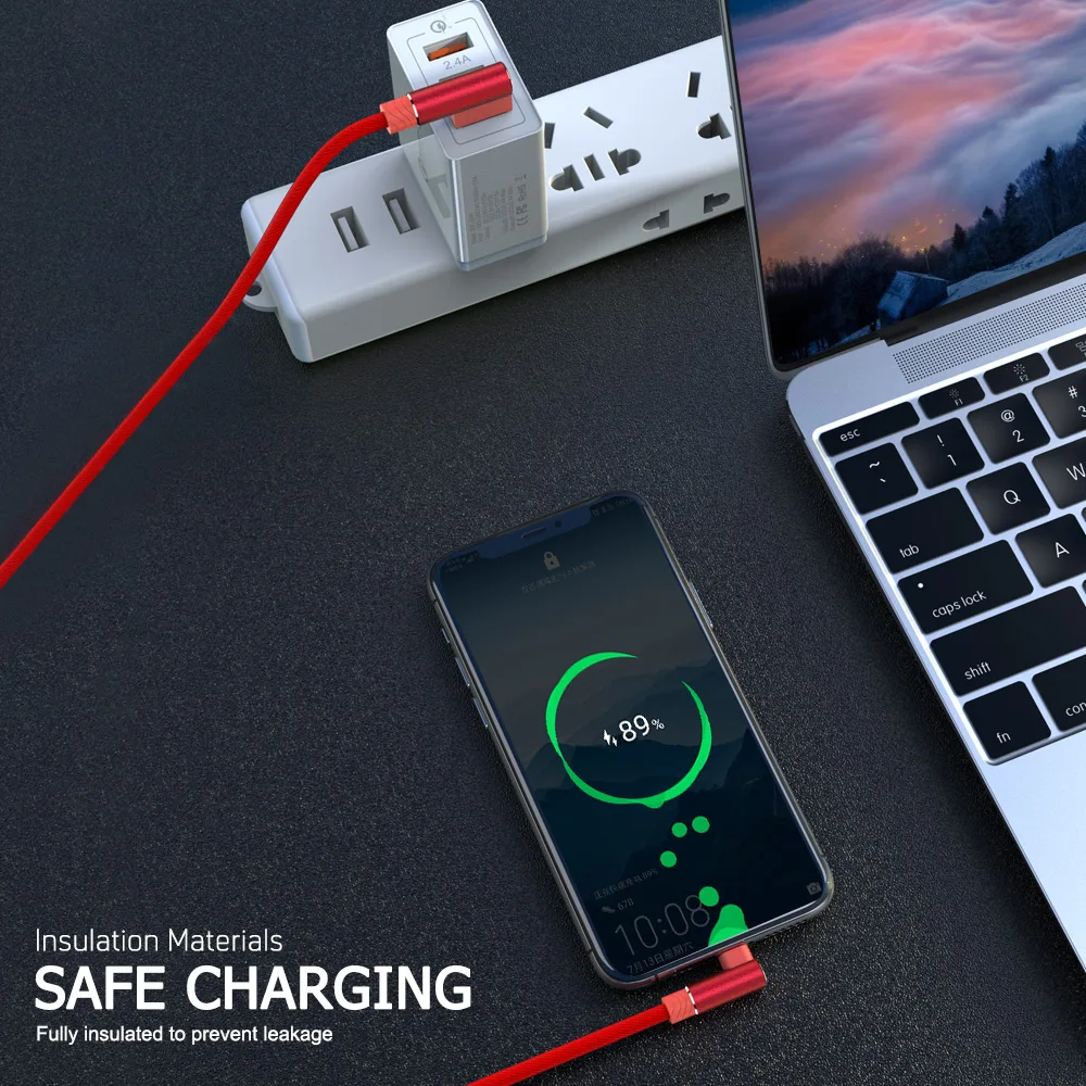 Кабель USB Type-C 90 градусов для Samsung S20 S21 Xiaomi Mi 11 Huawei P40 шнур C быстрой зарядки Шнур