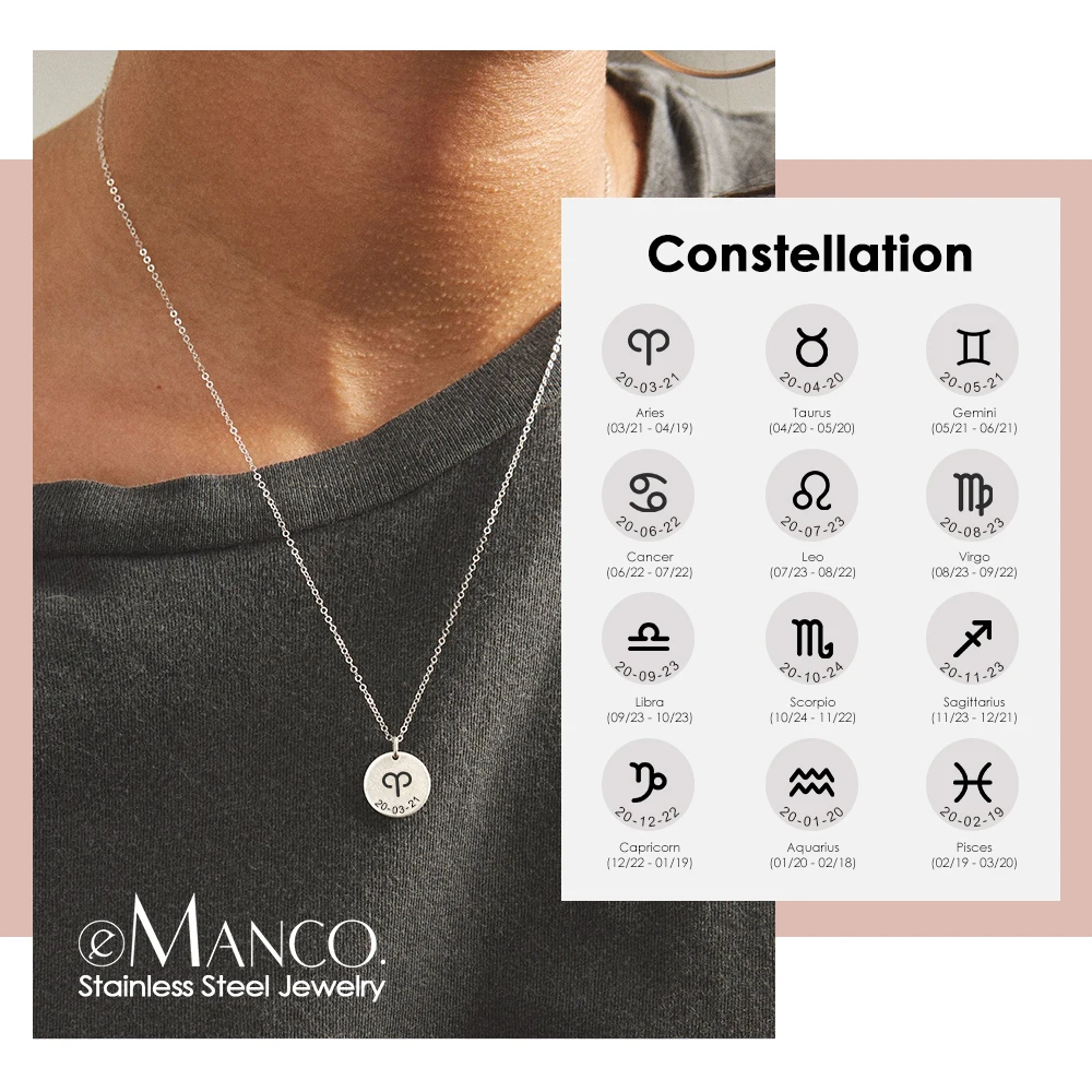 eManco Customize Zodiac Pendant Necklace Women 316L Stainless Steel Necklace for Women Birthday Engraved Necklace Gift Jewelry